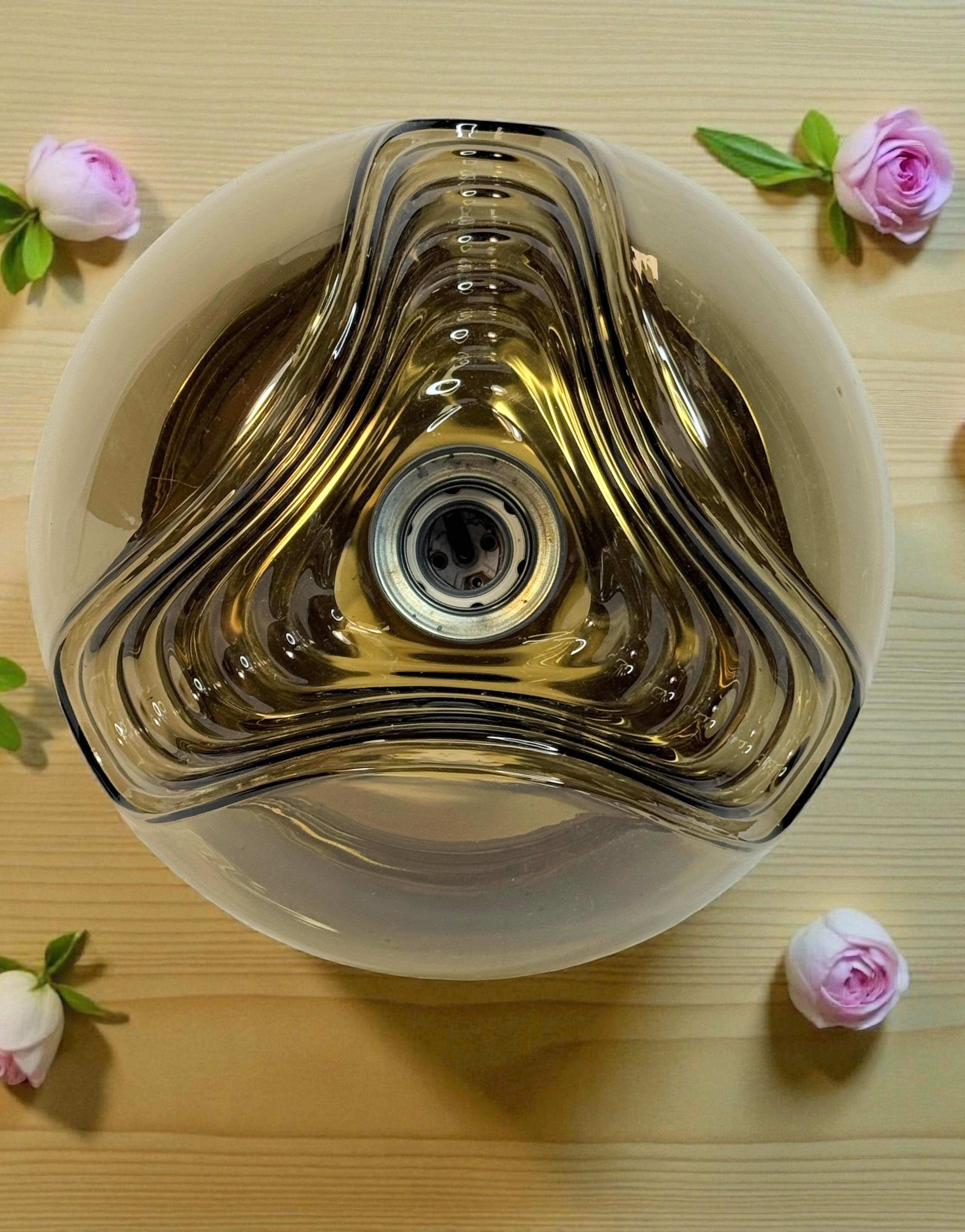 Peill & Putzler Biomorphic Flush Mount Light Amber Glass Wave Koch Lowy, 1960s For Sale 2