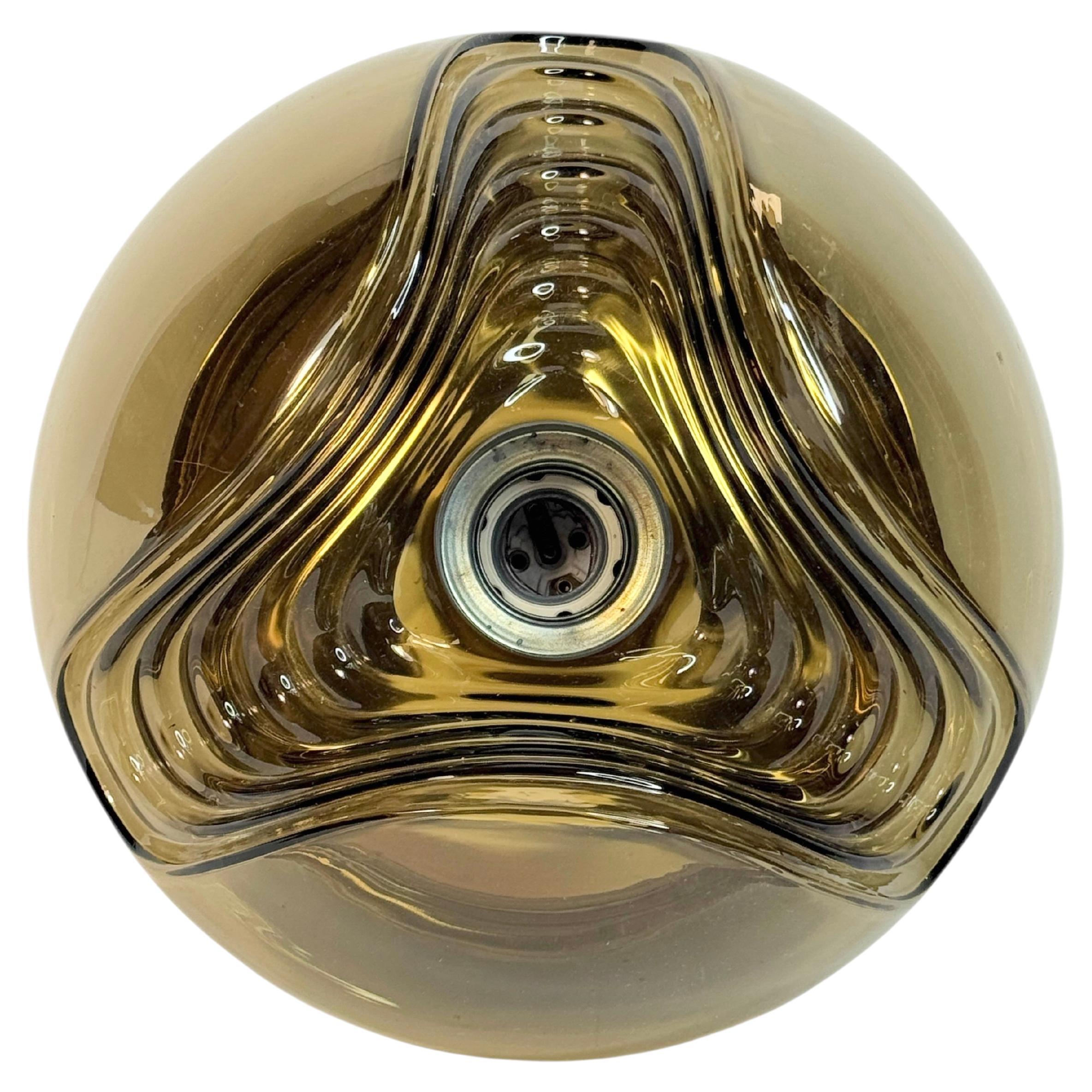 Peill & Putzler Biomorphic Flush Mount Light Amber Glass Wave Koch Lowy, 1960s For Sale