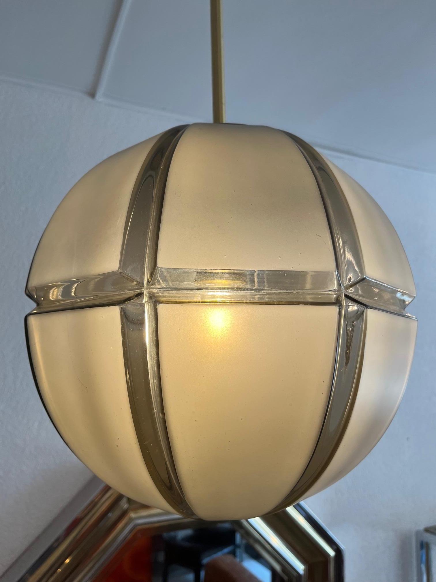 Peill & Putzler Brass and Glass Pendant Lamp, Germany, Ca. 1960s In Good Condition For Sale In Geneva, CH