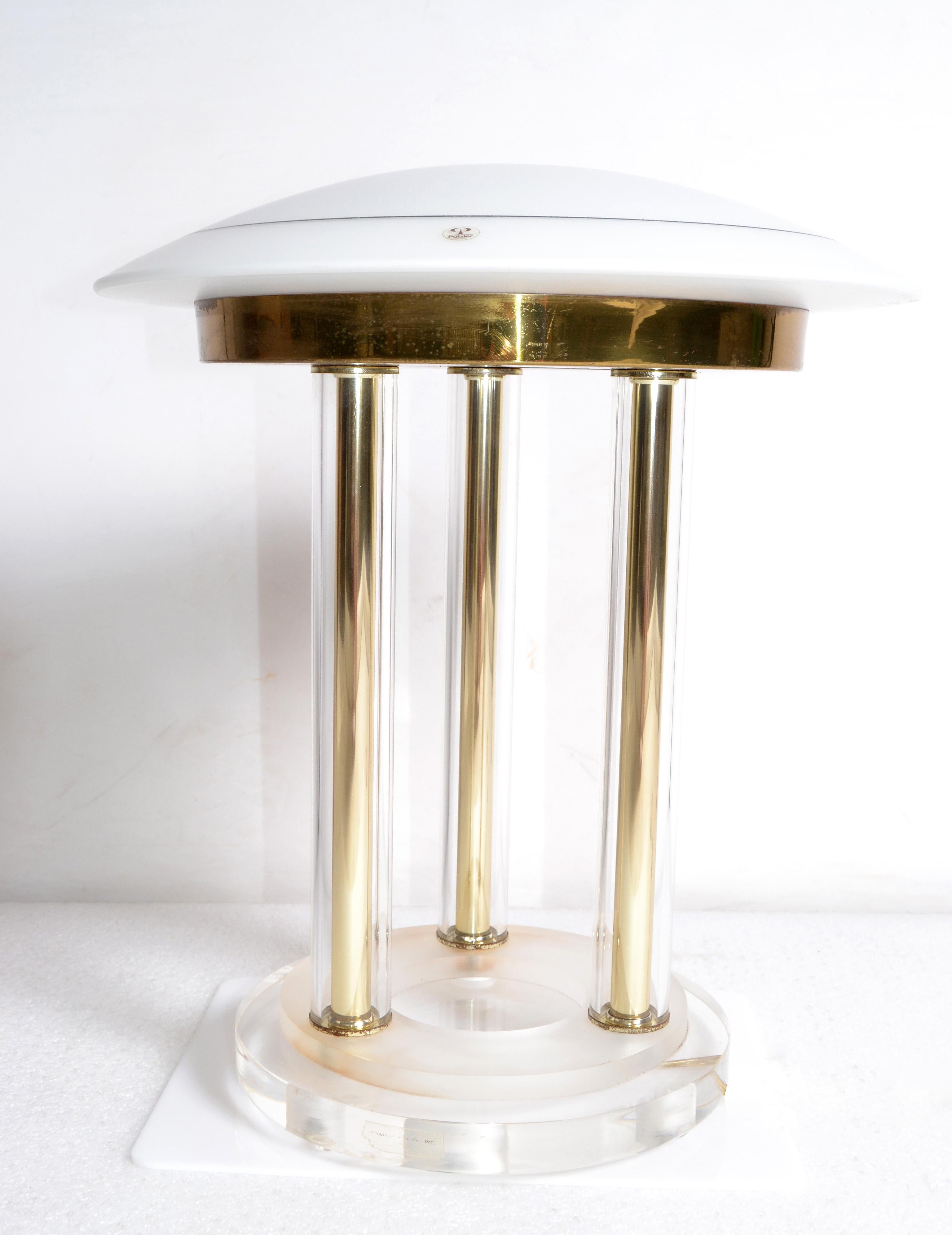 Mid-Century Modern Peill & Putzler Brass, Lucite and Blown Glass Table Lamp Space Age 1970s Germany For Sale