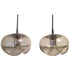 Peill & Putzler Clear Glass and Chrome Pendants from 1970s, Germany