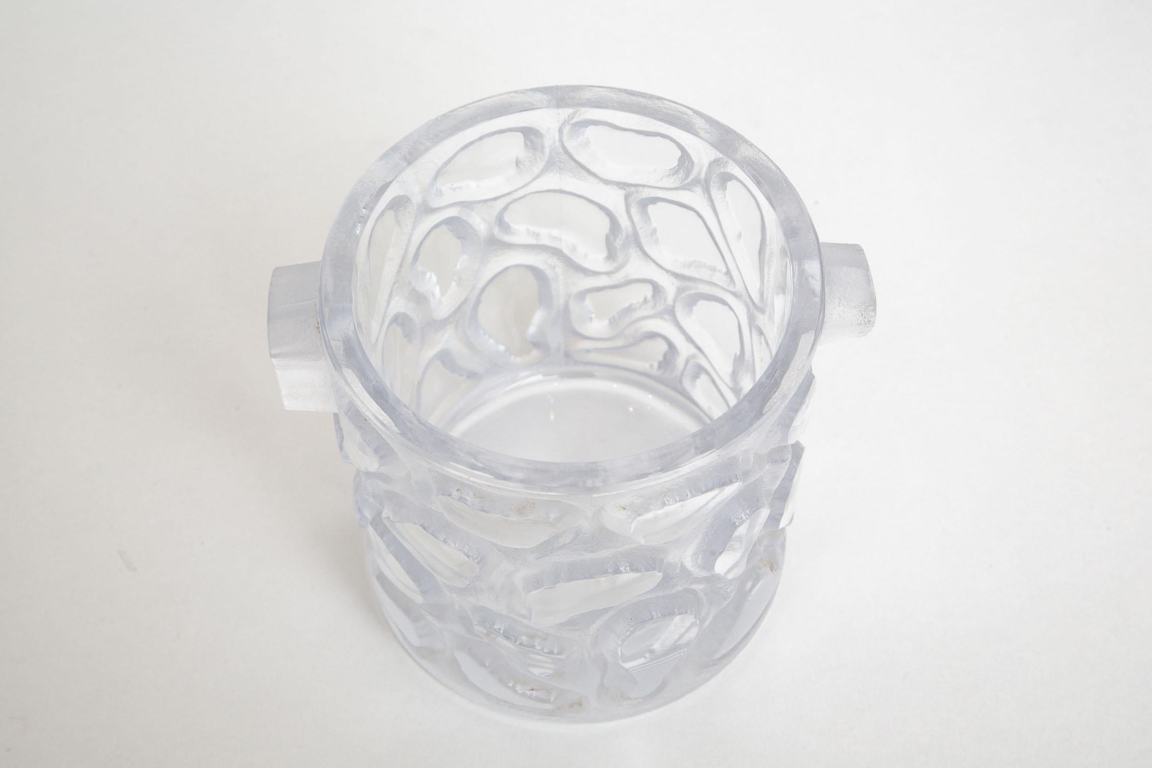 Modern Peill & Putzler Vintage Clear Incised Circle Glass Ice Bucket or Vessel Barware For Sale