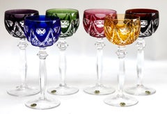 Peill & Putzler Crystal Set of 6 Stem Glasses with Colored Overlay Cut to Clear
