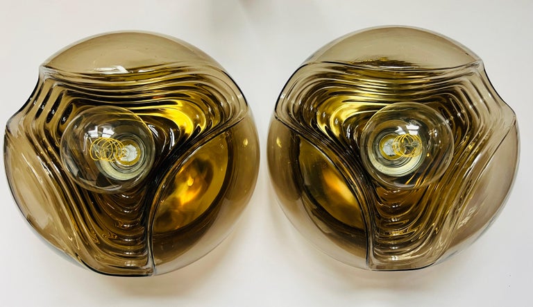 Peill Putzler German Wave Smoked Ceiling Wall Lamps 1960 Mid-Century Medium For Sale 2