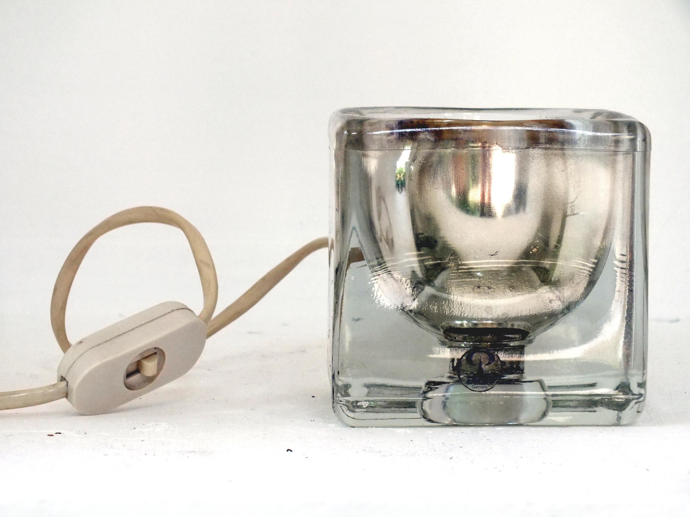 Art Glass Peill & Putzler Germany Production Ice Cube Two Table Lamps Years, 1970 For Sale