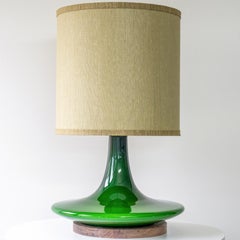 Peill Putzler Green Ceramic Disc Shaped Lamp, Custom Made Shade by R. Houben