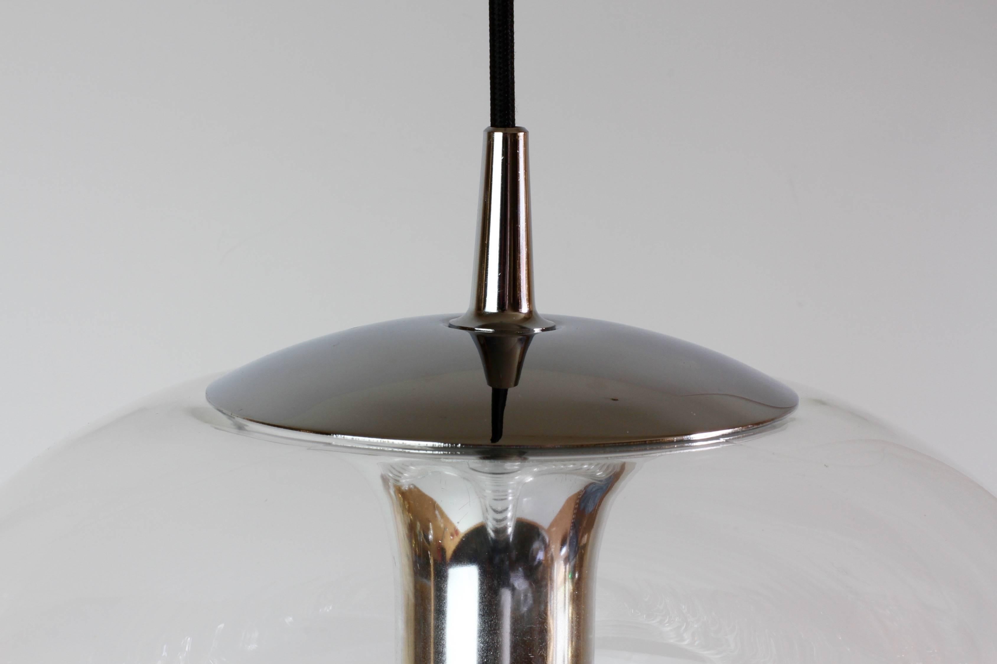 Peill & Putzler Large 1970s Chrome and Clear Glass Biomorphic Pendant Light 3