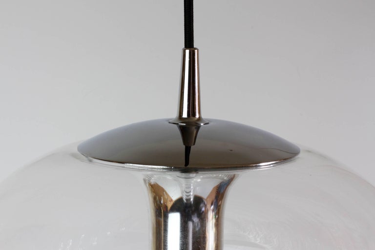 Peill & Putzler Large 1970s Chrome and Clear Glass Biomorphic Pendant Light 2