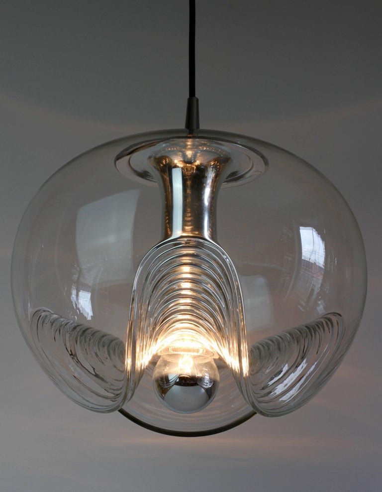 Peill & Putzler Large 1970s Chrome and Clear Glass Biomorphic Pendant Light In Good Condition In Landau an der Isar, Bayern