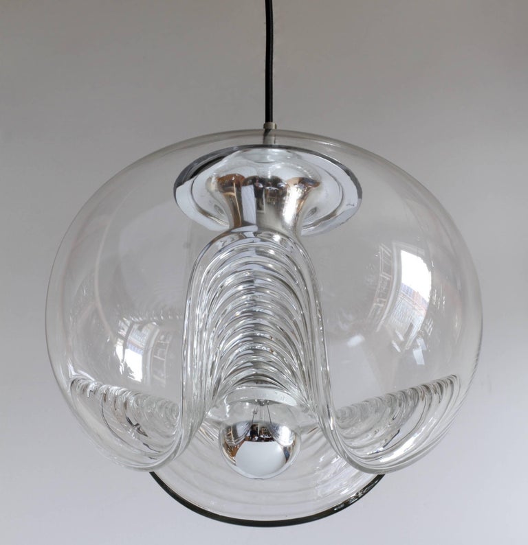 20th Century Peill & Putzler Large 1970s Chrome and Clear Glass Biomorphic Pendant Light