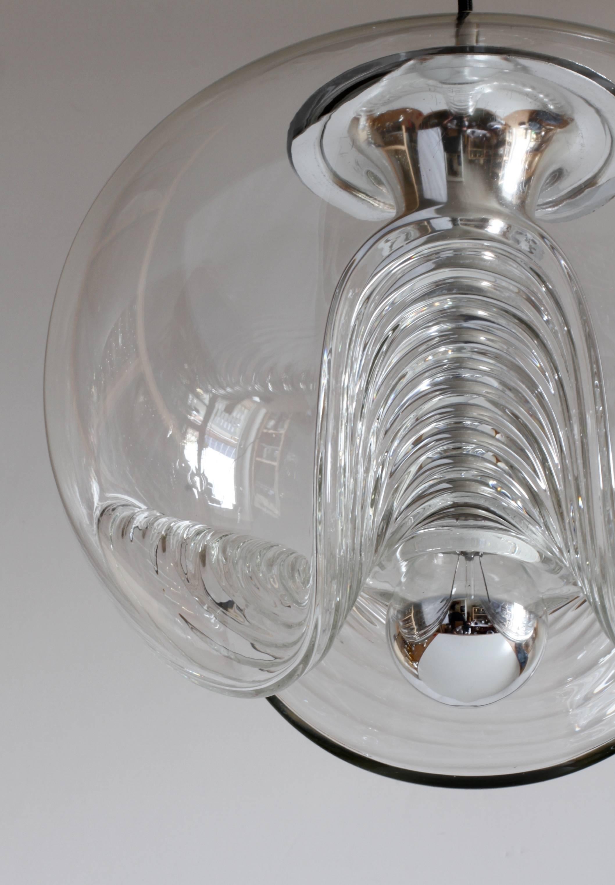 Peill & Putzler Large 1970s Chrome and Clear Glass Biomorphic Pendant Light 1