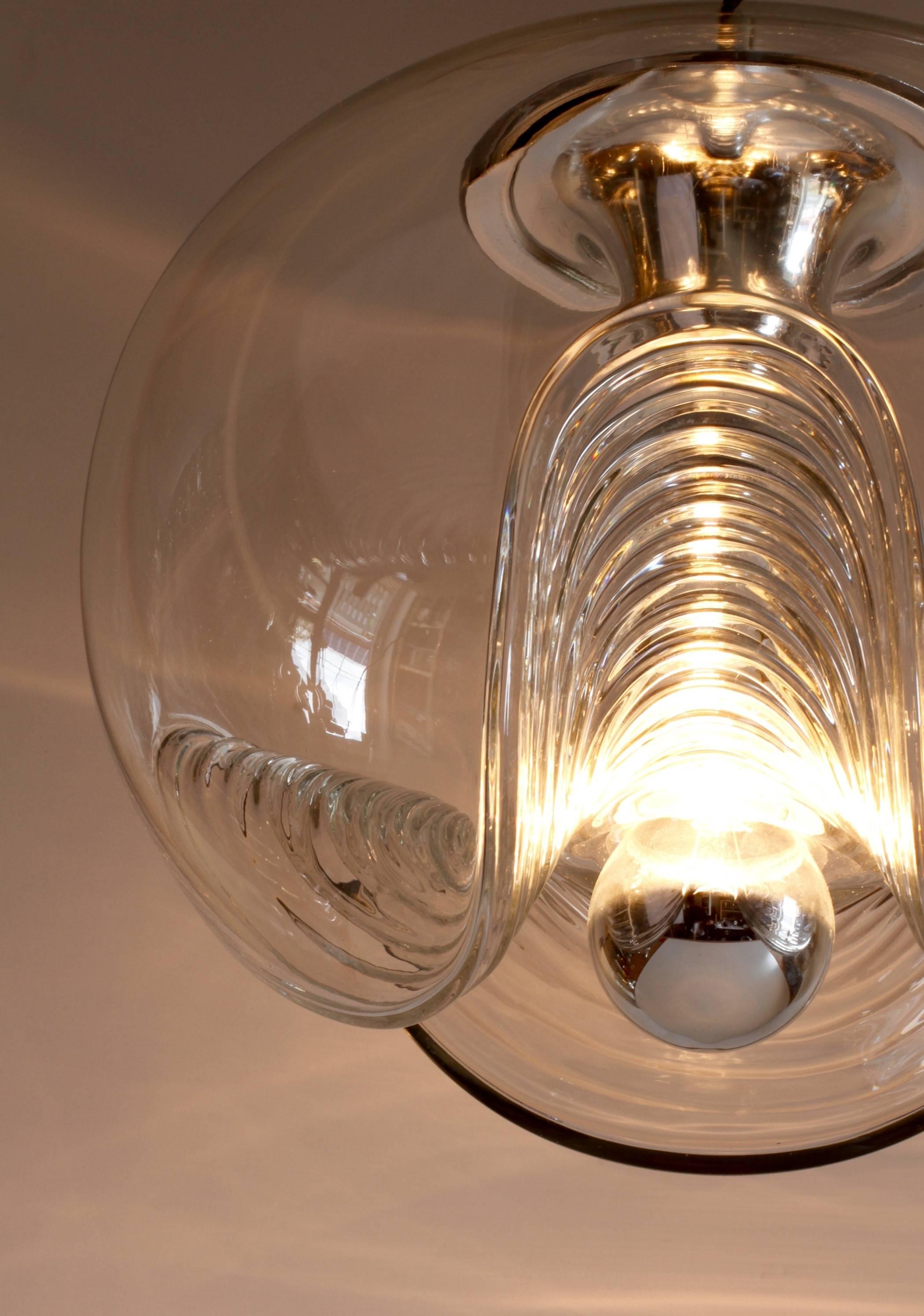 Peill & Putzler Large 1970s Chrome and Clear Glass Biomorphic Pendant Light 2