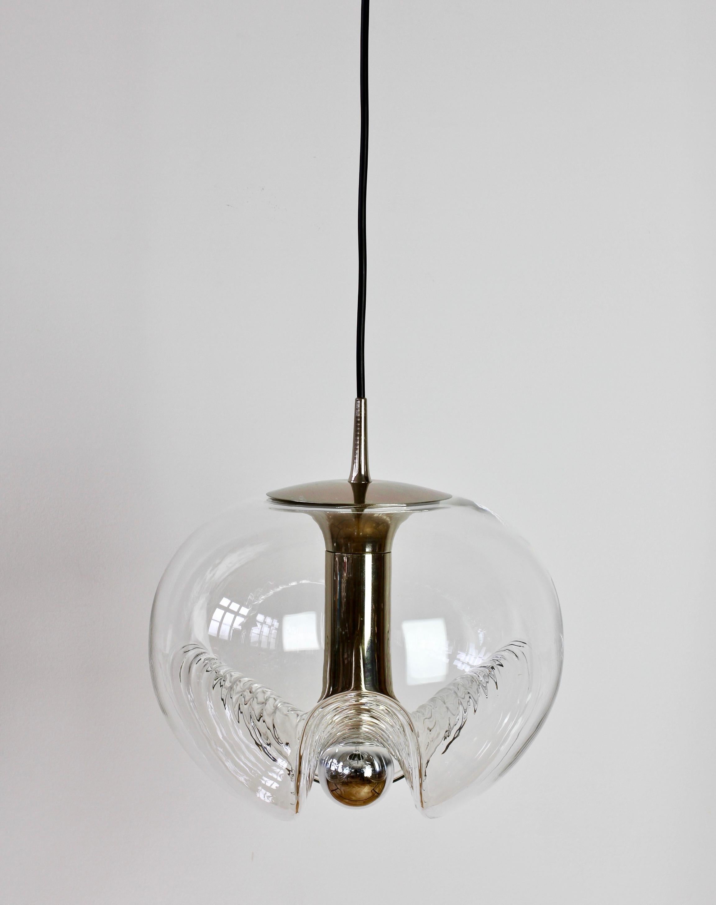 Molded Peill & Putzler Large 1970s Clear Textured Glass Biomorphic Pendant Light For Sale