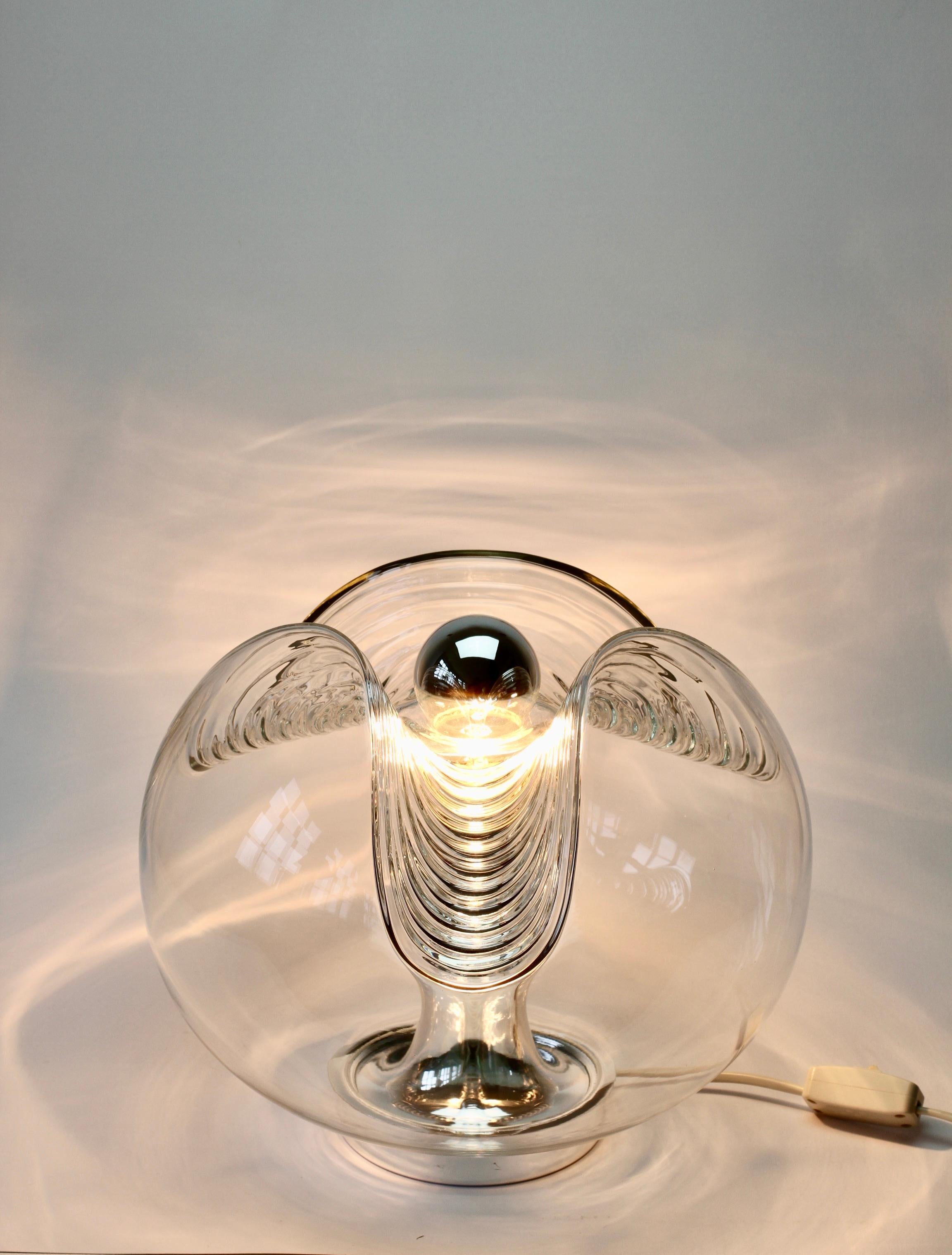 Mid-Century Modern Peill & Putzler Large 1970s Clear Textured Glass Biomorphic Table Lamp / Light
