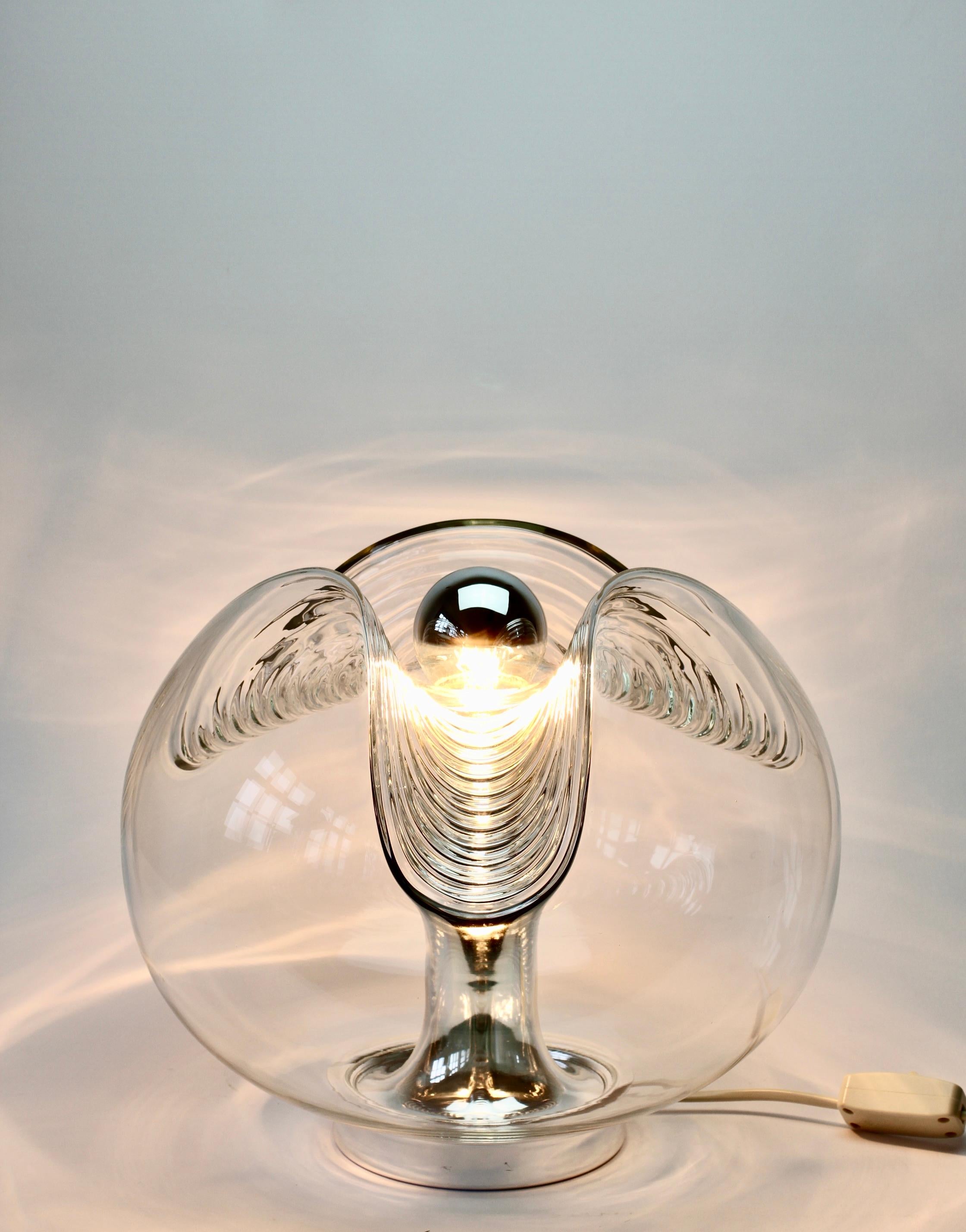 German Peill & Putzler Large 1970s Clear Textured Glass Biomorphic Table Lamp / Light
