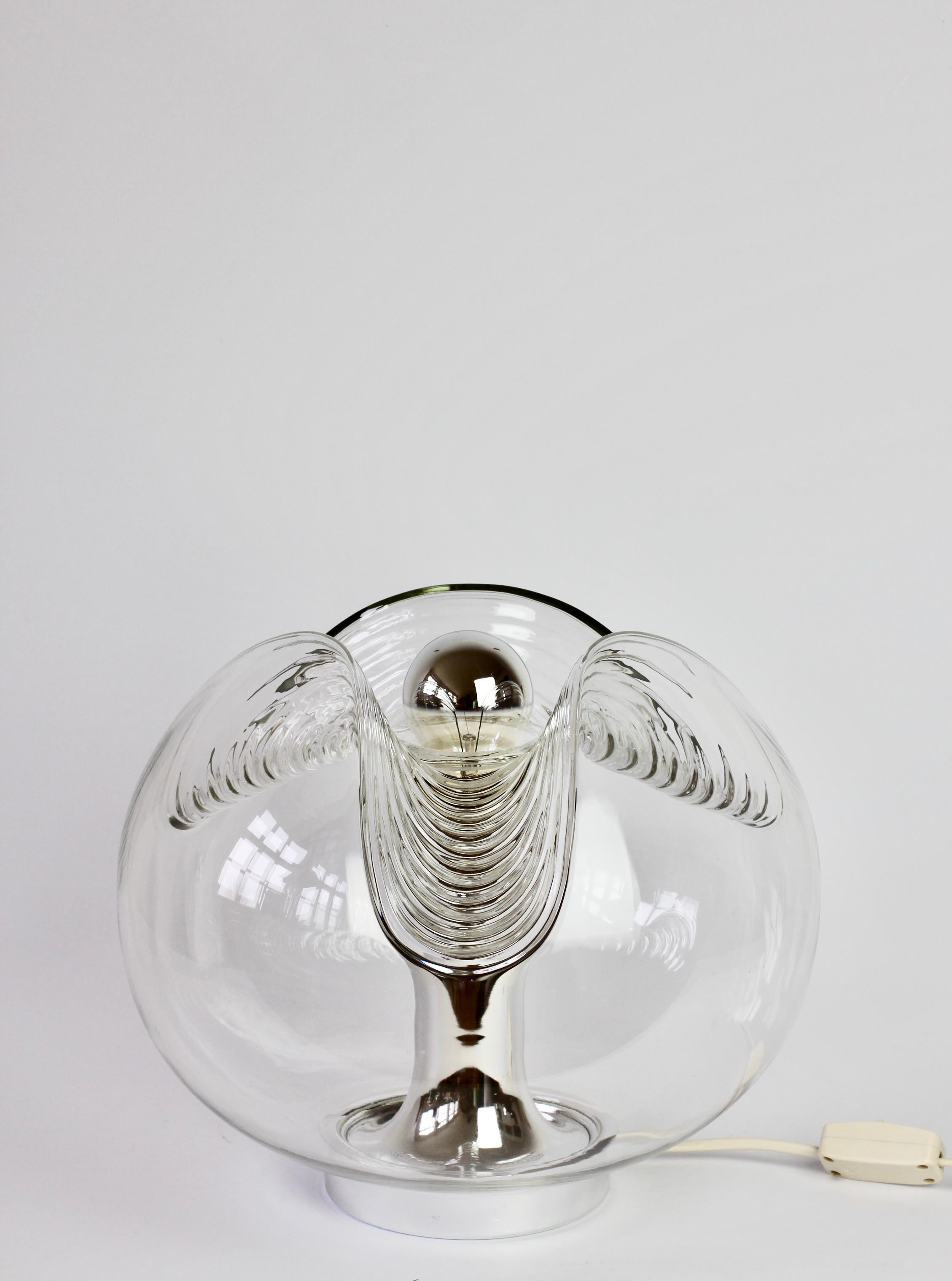 Molded Peill & Putzler Large 1970s Clear Textured Glass Biomorphic Table Lamp / Light