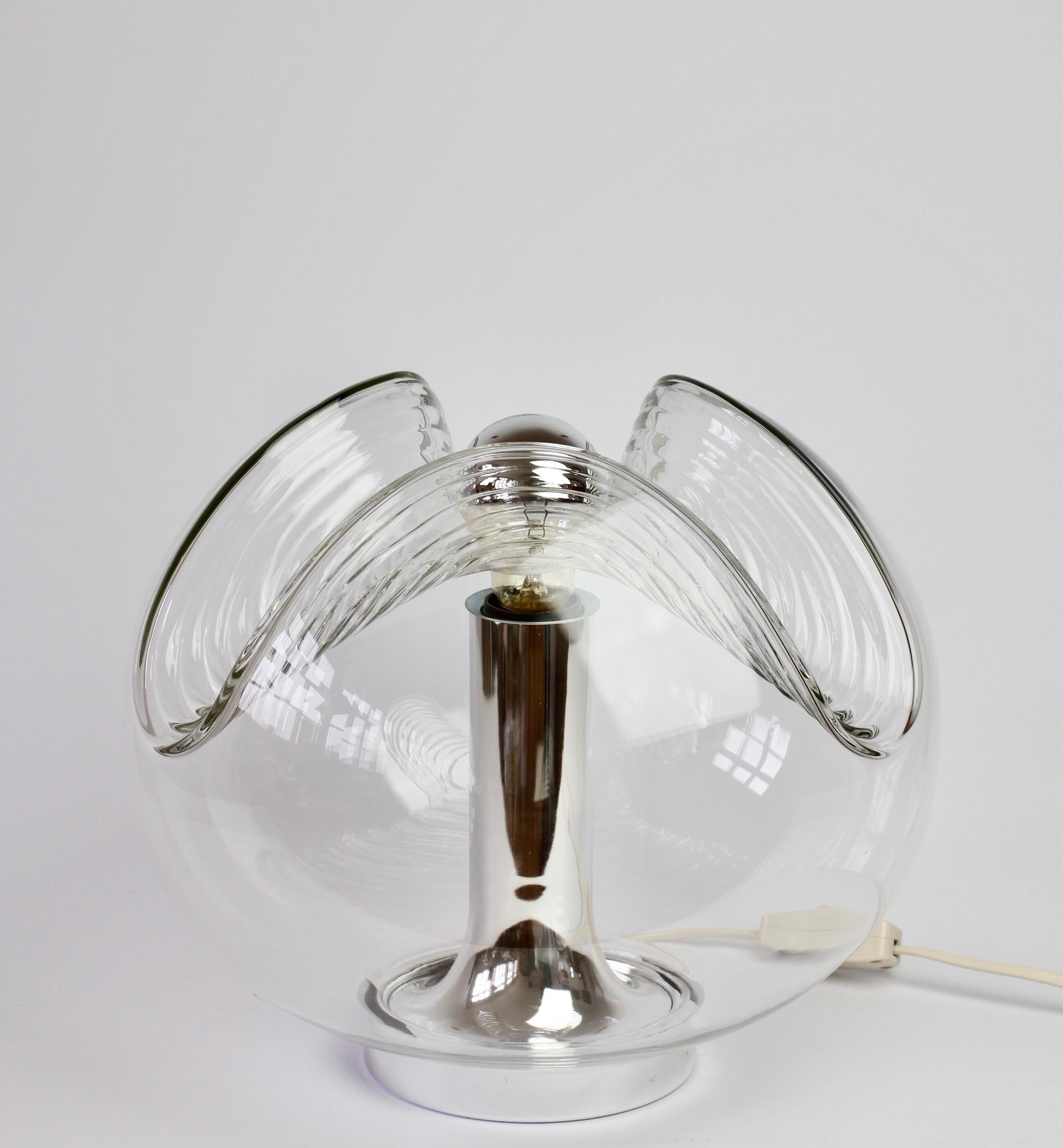 20th Century Peill & Putzler Large 1970s Clear Textured Glass Biomorphic Table Lamp / Light