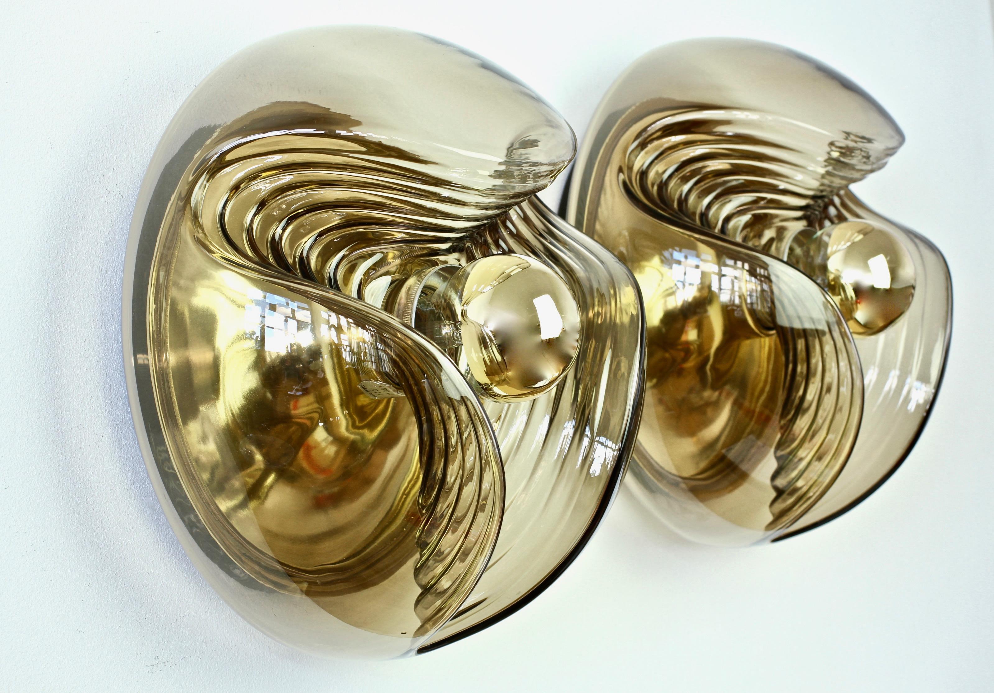 Peill & Putzler Large Pair of 1970s Smoked Glass Biomorphic Wall Light Sconces 4