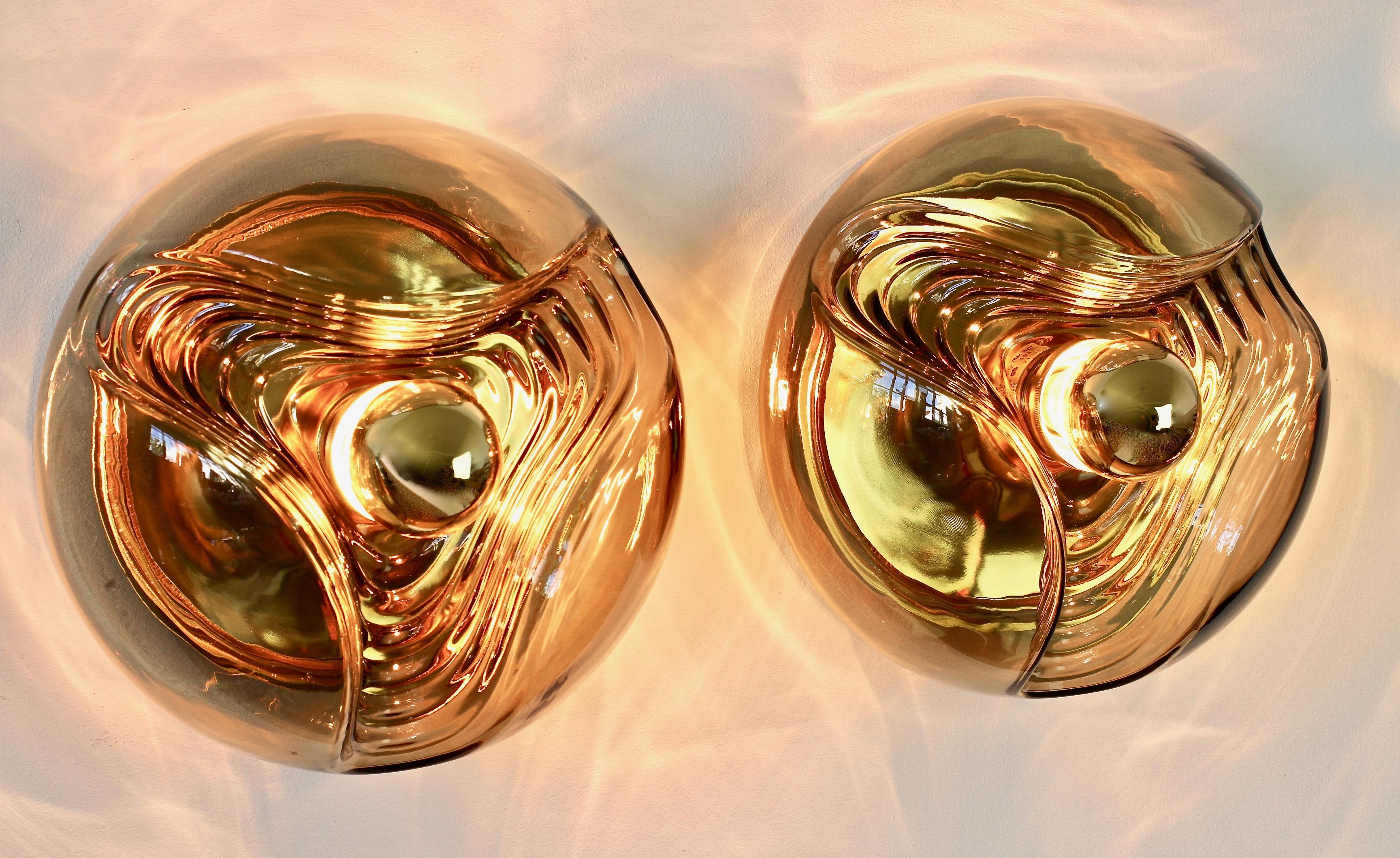 Peill & Putzler Large Pair of 1970s Smoked Glass Biomorphic Wall Light Sconces 1