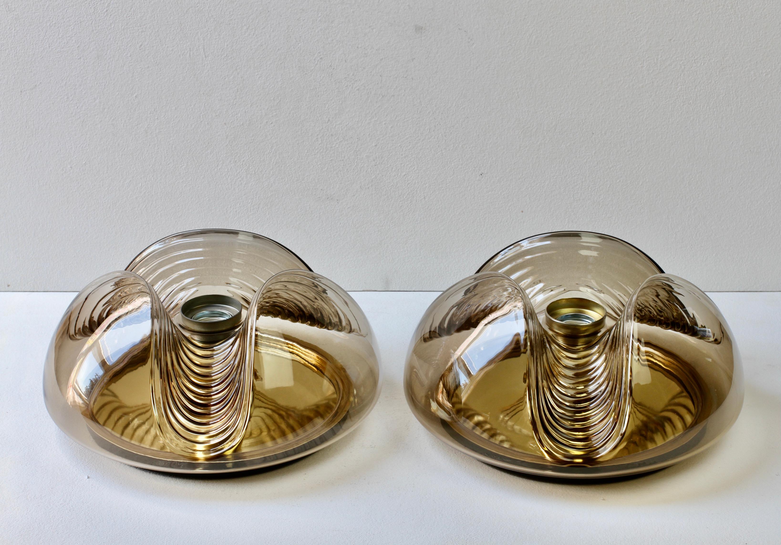 Peill & Putzler Large Pair of 1970s Smoked Glass Biomorphic Wall Sconces Lights For Sale 2