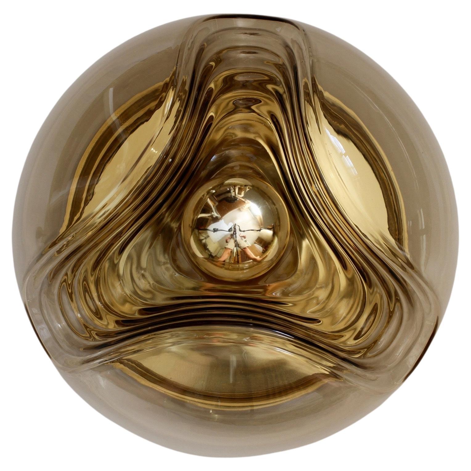 Peill & Putzler Large Pair of 1970s Smoked Glass Biomorphic Wall Sconces Lights For Sale