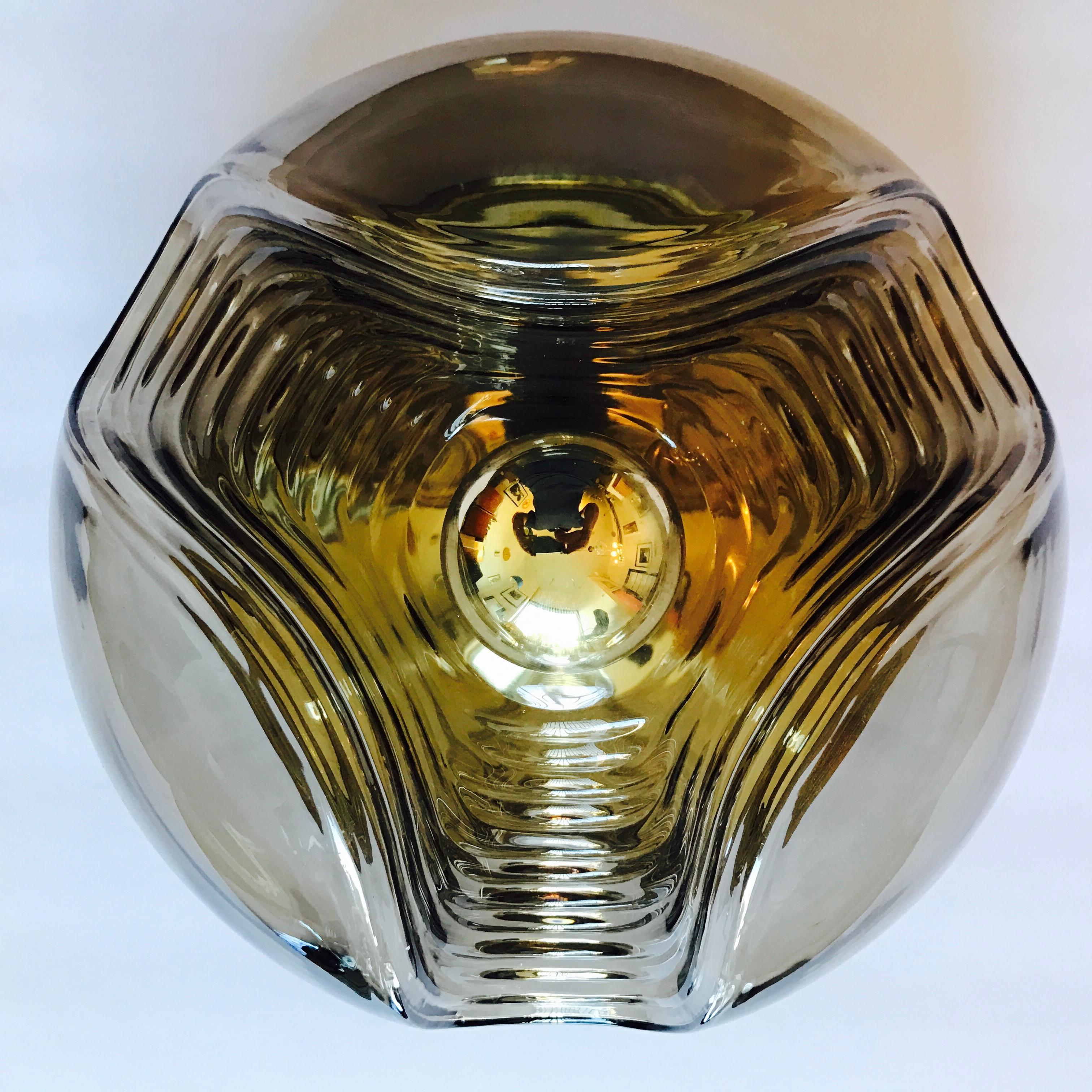Peill Putzler Large Smoked Wave German 1960 Flush Light  Mid Century  In Excellent Condition For Sale In New York, NY