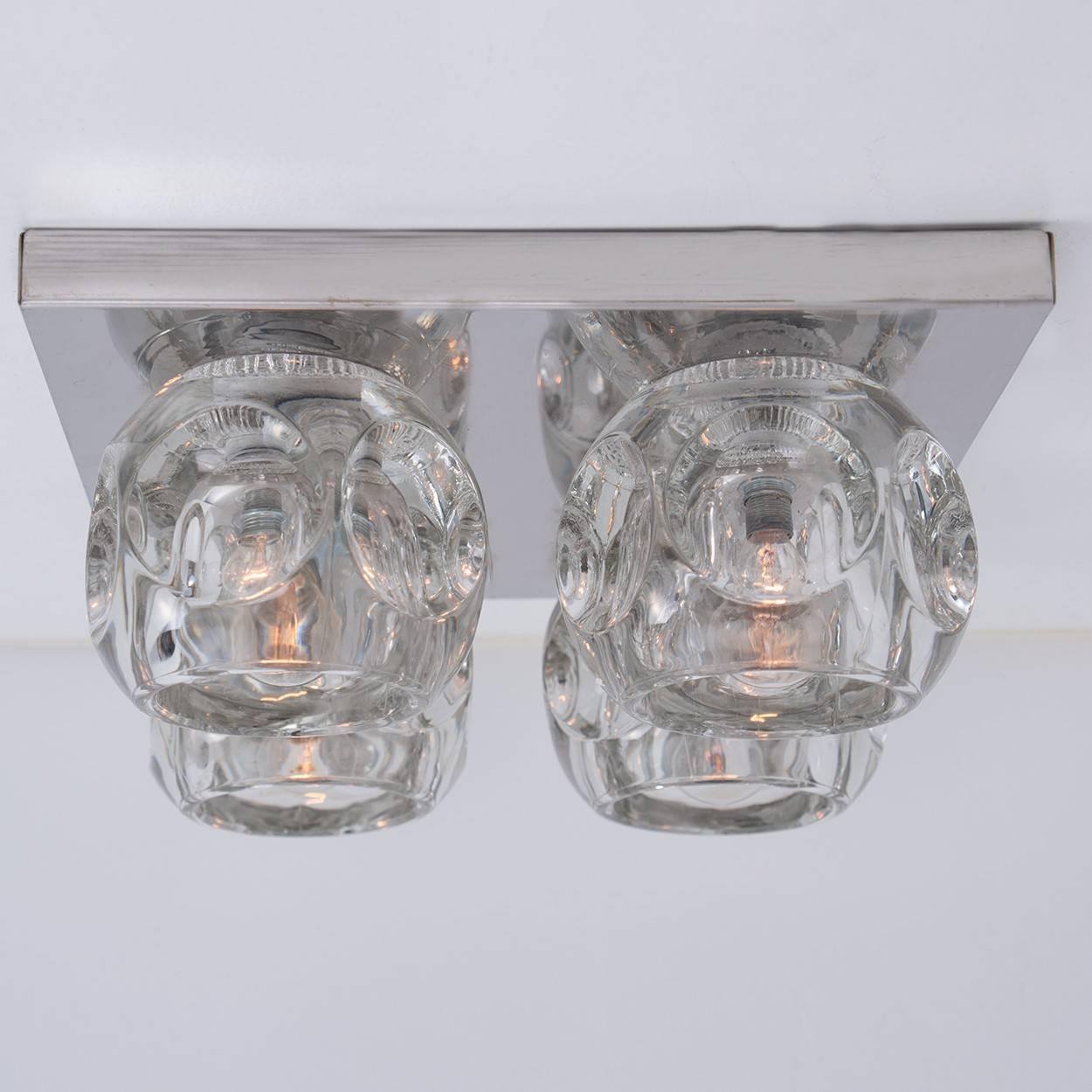 German Peill & Putzler Light Fixtures Faceted Glass on Chrome, 1970s For Sale