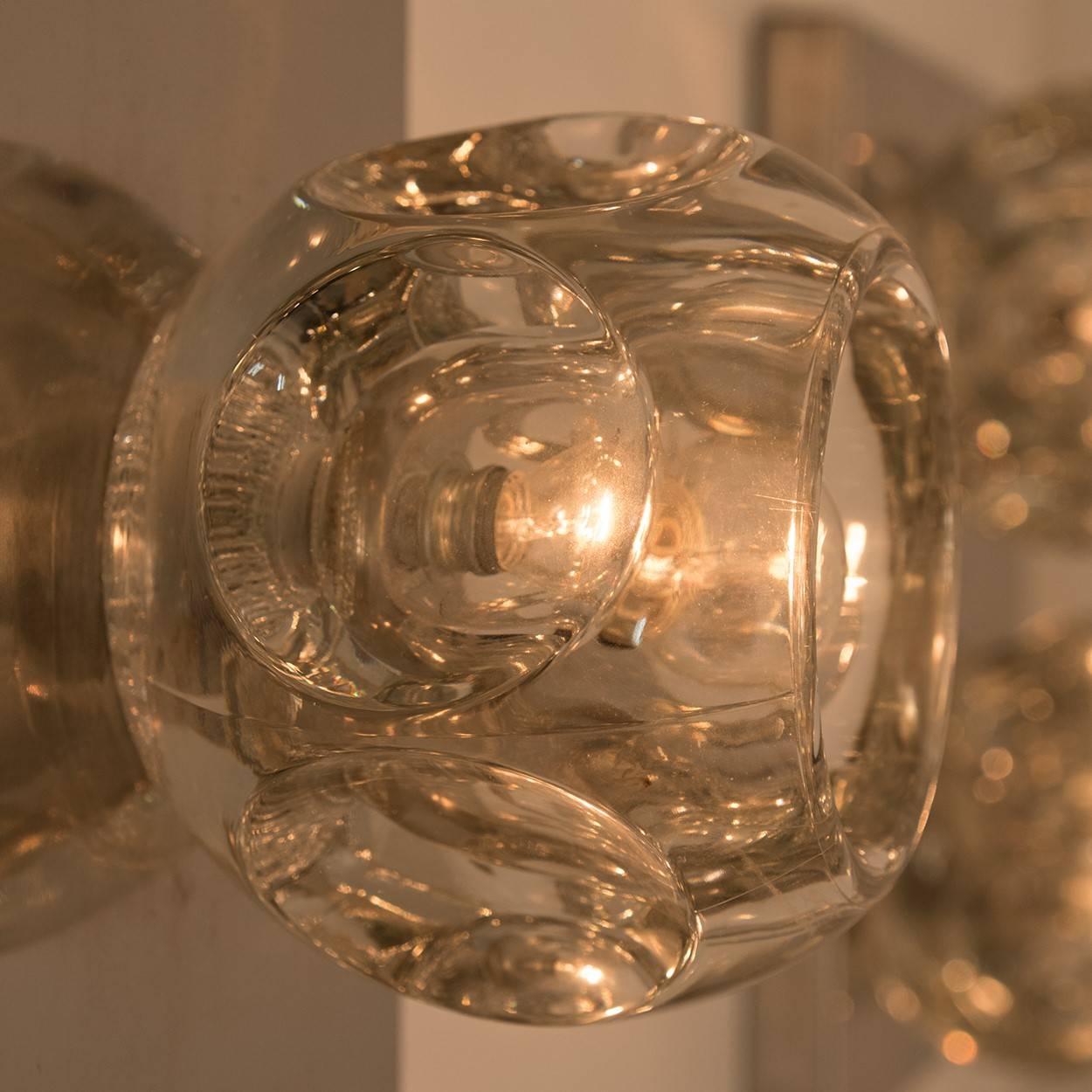 20th Century Peill & Putzler Light Fixtures Faceted Glass on Chrome, 1970s For Sale