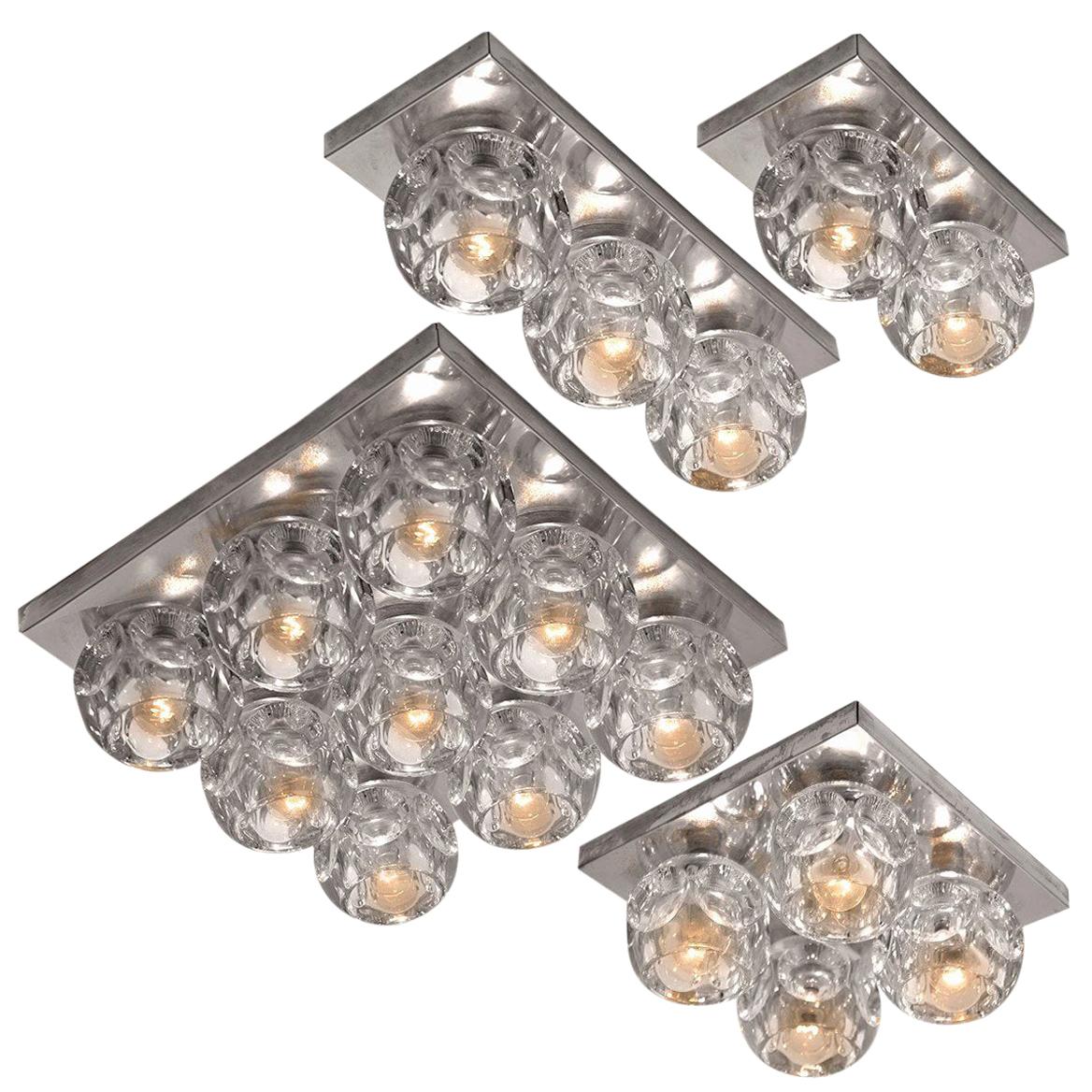 Peill & Putzler Light Fixtures Faceted Glass on Chrome, 1970s For Sale