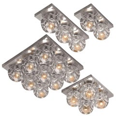 Used Peill & Putzler Light Fixtures Faceted Glass on Chrome, 1970s