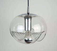 peill & putzler mid century PENDANT LAMP 'wave' clear glass chrome 1960s