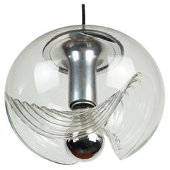 peill & putzler mid century PENDANT LAMP 'wave' clear glass chrome 1960s