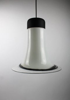 Peill & Putzler Midcentury Pendant Lamp 1970s Milk White Black Clear Glass Shade