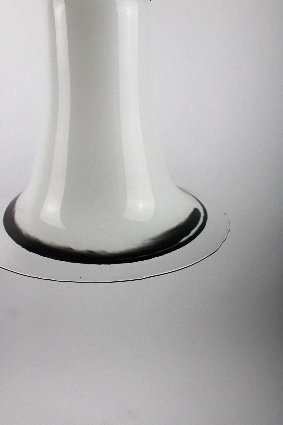 Mid-Century Modern Peill & Putzler Midcentury Pendant Lamp 1970s Milk White Black Clear Glass Shade For Sale