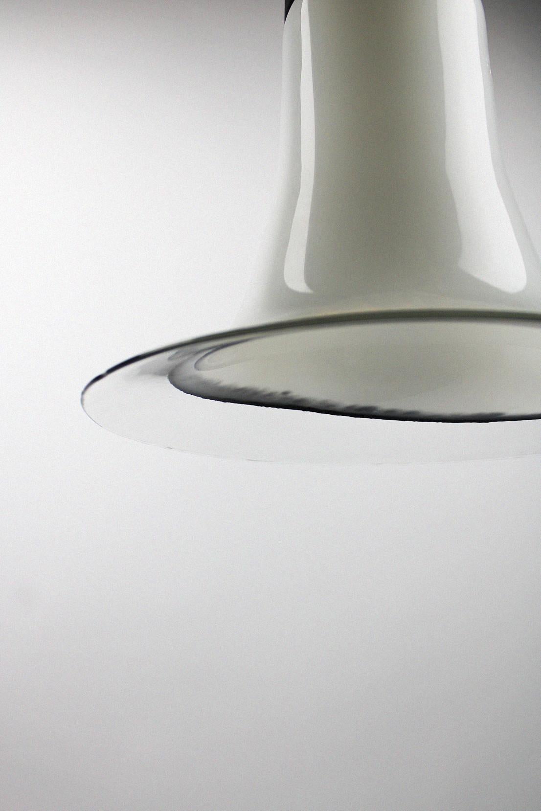 German Peill & Putzler Midcentury Pendant Lamp 1970s Milk White Black Clear Glass Shade For Sale