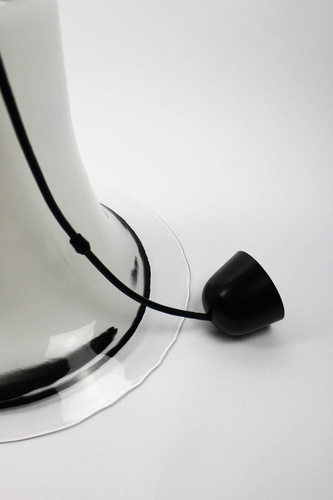 Peill & Putzler Midcentury Pendant Lamp 1970s Milk White Black Clear Glass Shade For Sale 1