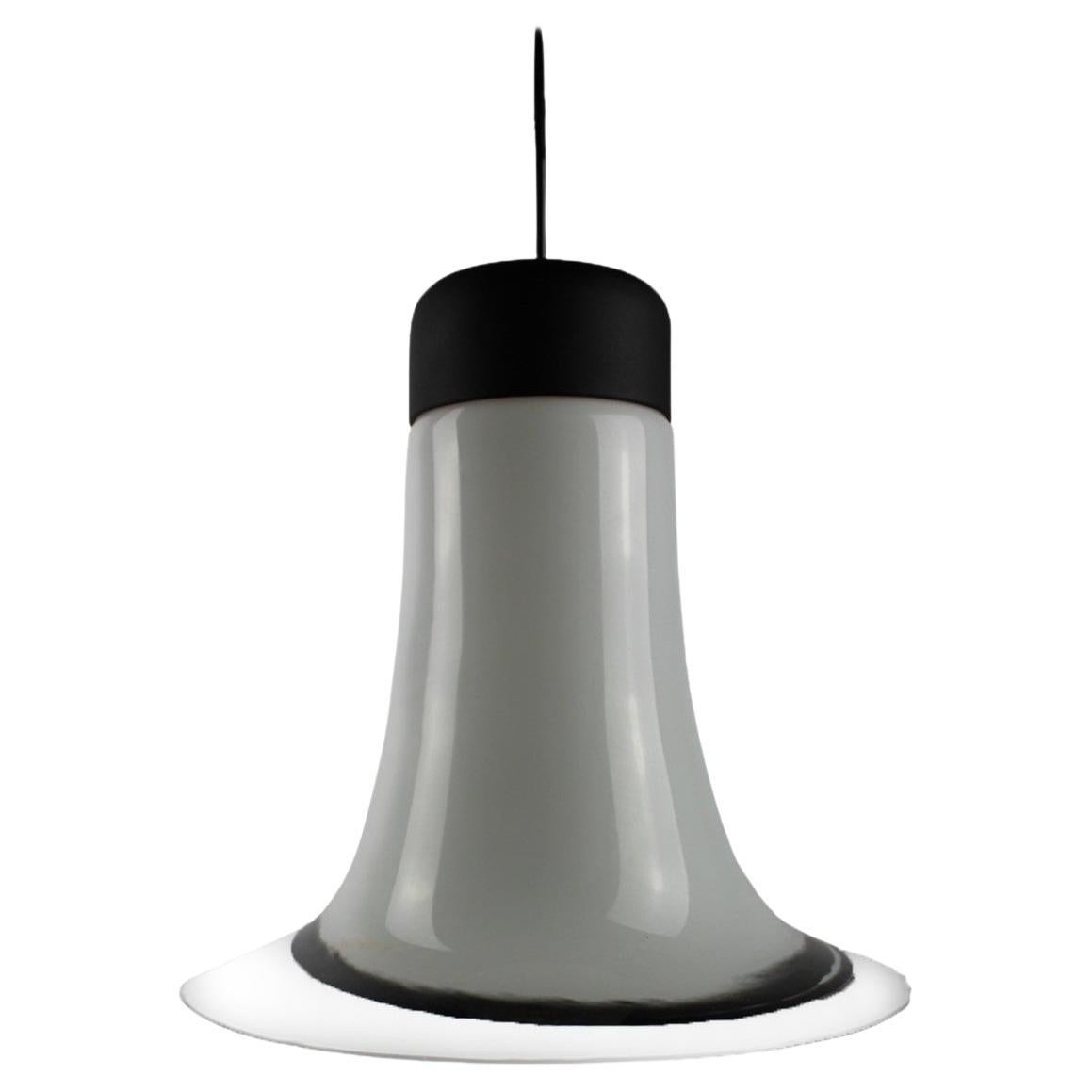 Peill & Putzler Midcentury Pendant Lamp 1970s Milk White Black Clear Glass Shade For Sale