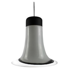 Vintage Peill & Putzler Midcentury Pendant Lamp 1970s Milk White Black Clear Glass Shade