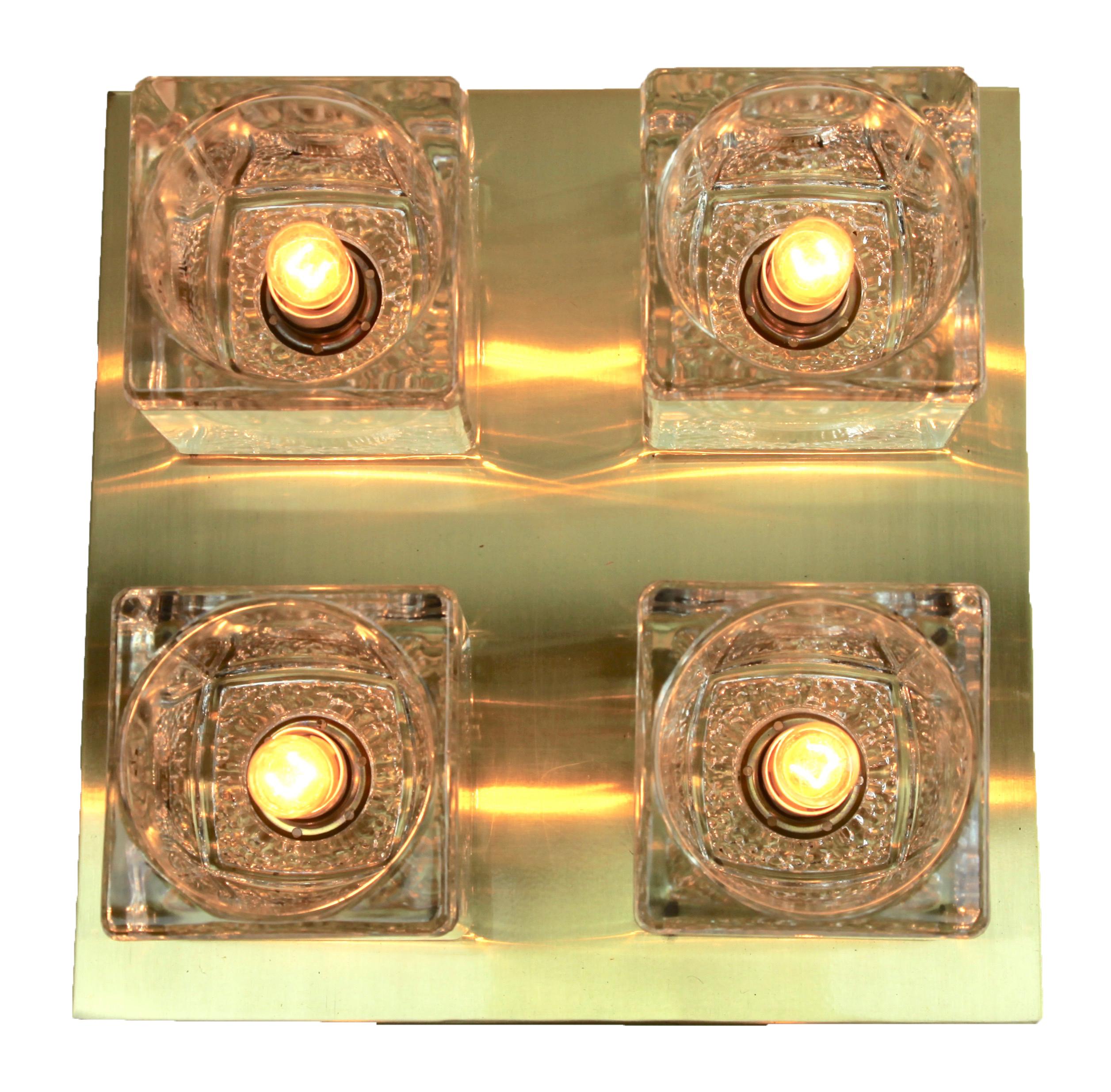 Mid-Century Modern Peill & Putzler, Midcentury Set of 3 Modernist German Glass Cube Wall Sconces For Sale