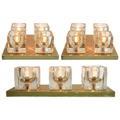 Peill & Putzler, Set di 3 lampade da parete a cubo in vetro tedesche e moderniste del Medioevo