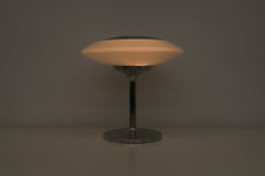 Peill & Putzler Table Lamp with Milk Glass Shade and Aluminum Tulip Base