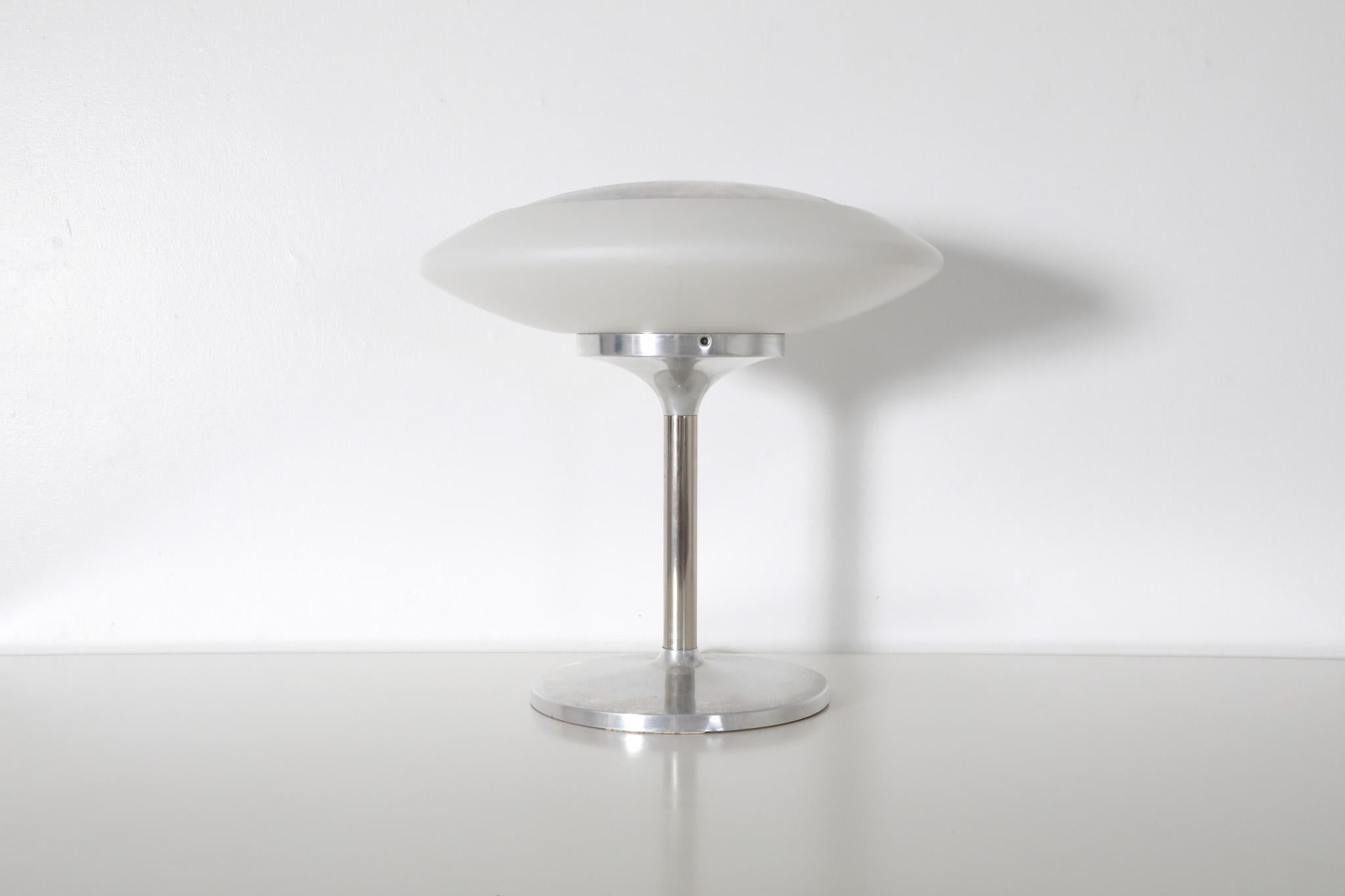 Mid-Century Modern Peill & Putzler Milk Glass & Aluminum Table Lamp For Sale