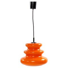 Peill & Putzler Orange Glass hanging lamp, 1960 Germany