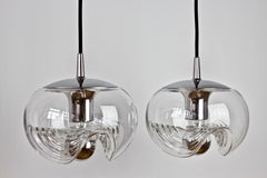 Peill & Putzler Pair of Biomorphic 'Futura' Clear Glass Pendant Lights, 1970s