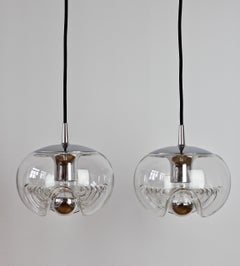 Peill & Putzler Pair of Biomorphic 'Futura' Clear Glass Pendant Lights, 1970s