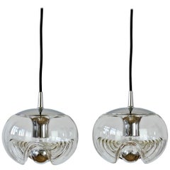 Peill & Putzler Pair of Biomorphic 'Futura' Clear Glass Pendant Lights, 1970s