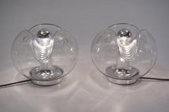Peill & Putzler Pair of Table Lamps, 'Futura', Glass and Chrome, German