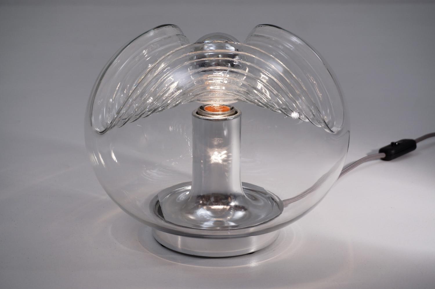 Post-Modern Peill & Putzler Pair of Table Lamps, 'Futura', Glass and Chrome, German For Sale