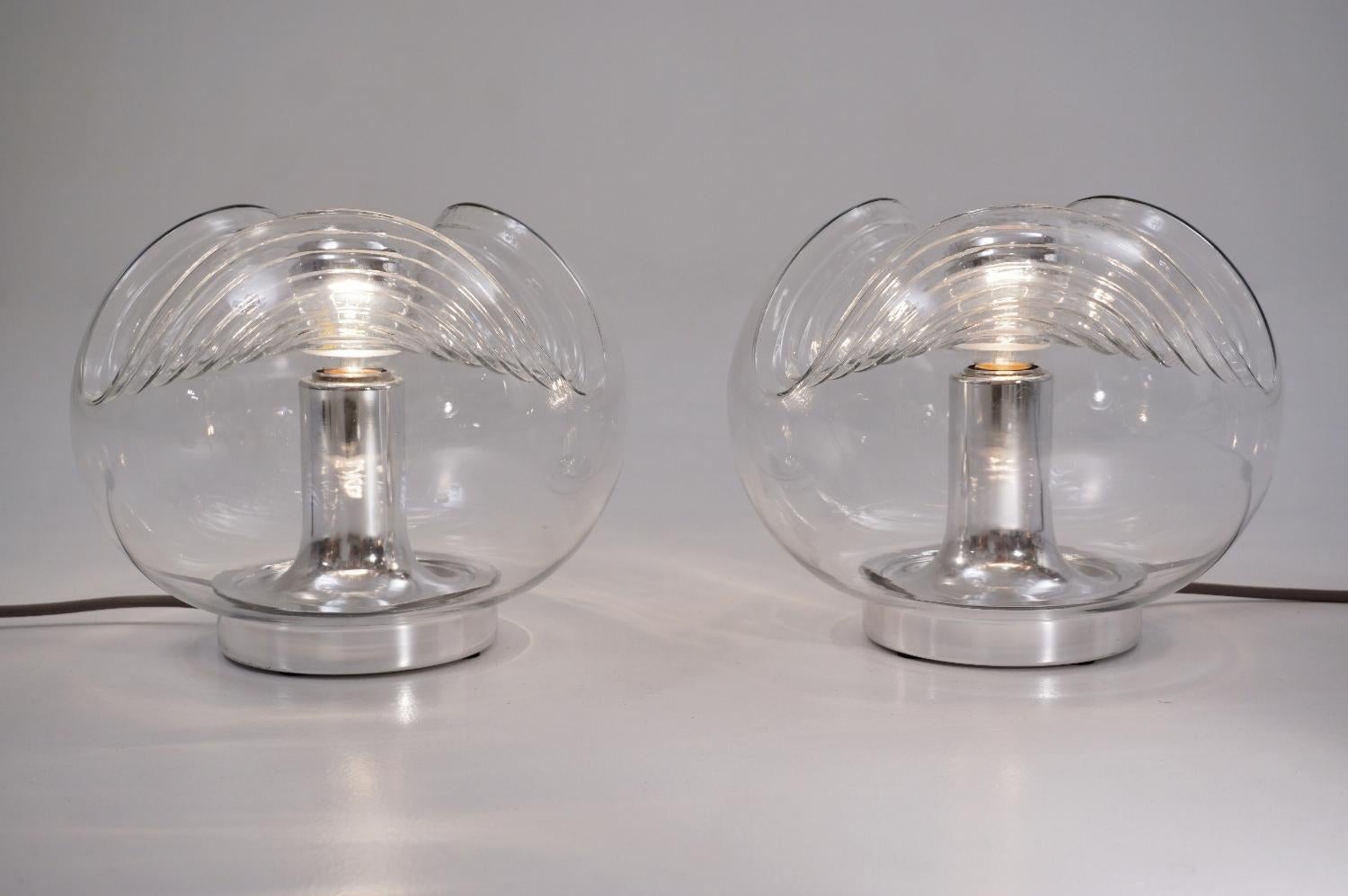 Peill & Putzler Pair of Table Lamps, 'Futura', Glass and Chrome, German For Sale 1