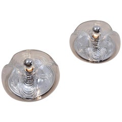Vintage Peill & Putzler Pair of Wall or Ceiling Lights, Glass and Chrome, 1970s, German